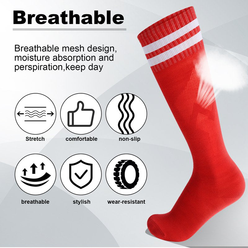 Hengguang Kids Soccer Shin Guards & Socks 2 Pairs - Red & Black, Calf Protection for 5-12 Years