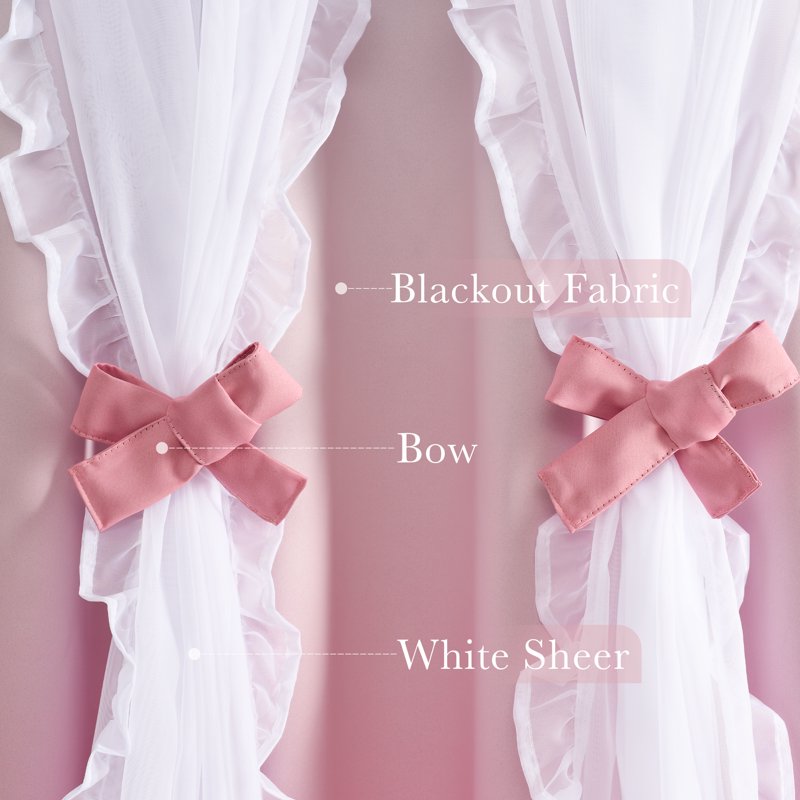 Double Layer Kids Room Blackout Curtains with Ruffle & Ombre Pattern - 2 Panels