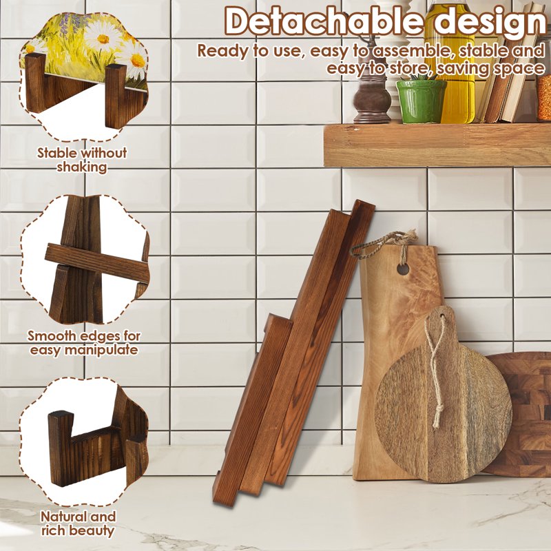 Wooden Plate Stand Set - Rustic Brown Tabletop Easels for Photos & Books, 8.66 Inch, 4 Pieces