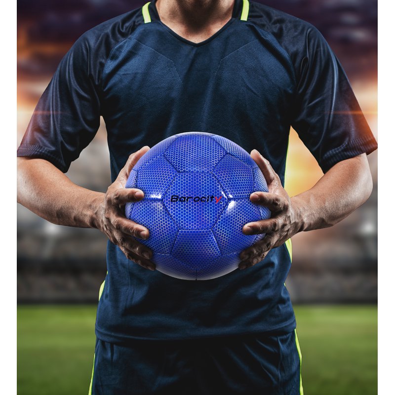 Barocity Blue Size 4 Premium Official Match Soccer Ball - Reflective Rainbow Hex Pattern