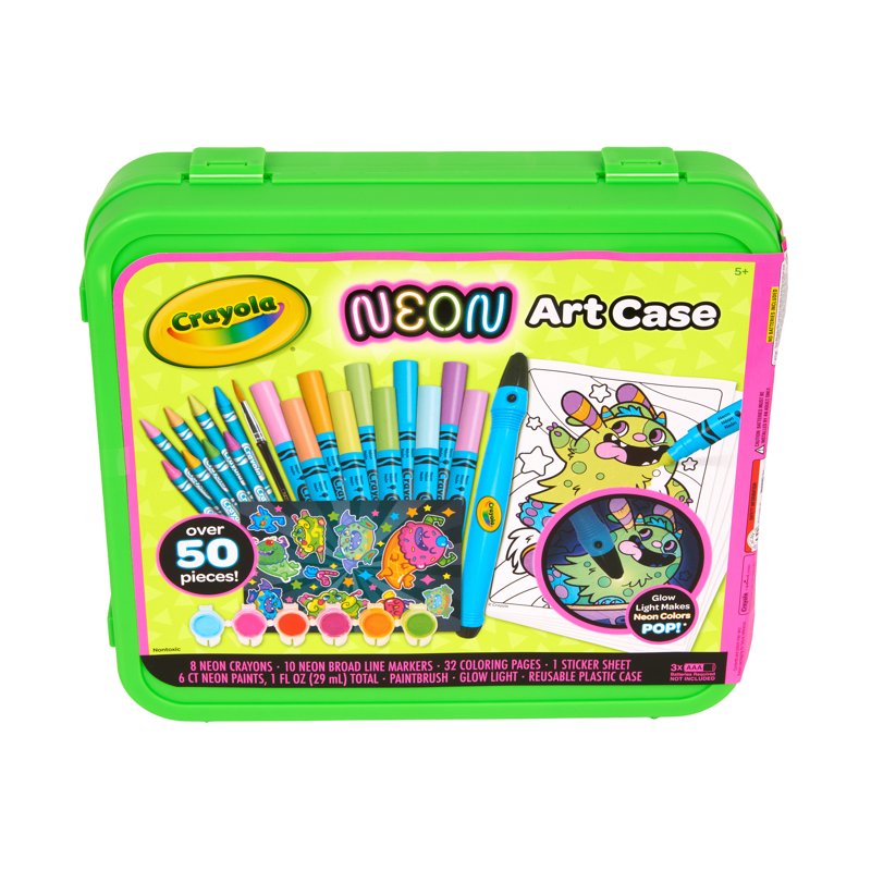 Kids Neon Art Set with Paint Markers Crayons and Glow Light – Creative Craft Kit for Ages 5+
