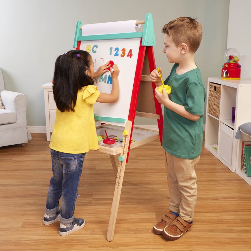 Kids Art Easel with 60 Accessories Double-Sided Chalkboard & Whiteboard