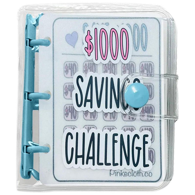 Savings Challenge Binder with Envelopes - Blue, Reusable Money Organizer