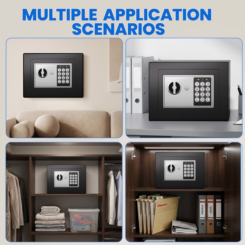 Mini Digital Safe Box with Keypad and Emergency Key, 0.23 Cub for Jewelry Cash & Valuables