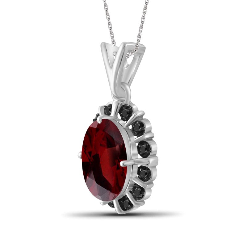 Sterling Silver Necklace for Women with Garnet & Black Diamond Accents – Hypoallergenic Pendant
