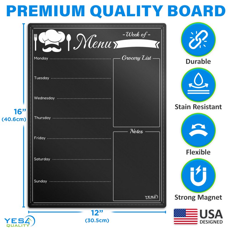 Magnetic Dry Erase Menu Board 16x12 Inch Kitchen Blackboard Meal Planner