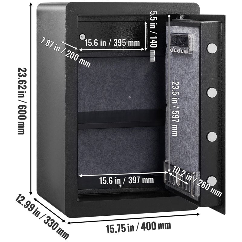 Security Safe Box 2.2 Cu Ft with Fingerprint & Digital Lock, Fireproof Steel Safe