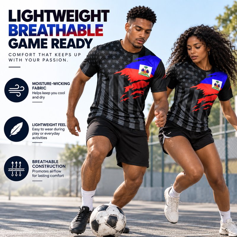 Haiti Soccer Jersey - 4XL, Lightweight Moisture-Wicking Athletic Fan Shirt