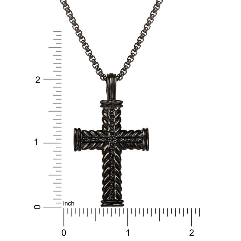 Women’s Black Plated CZ Cross Pendant Necklace - 22 Inch Stainless Steel