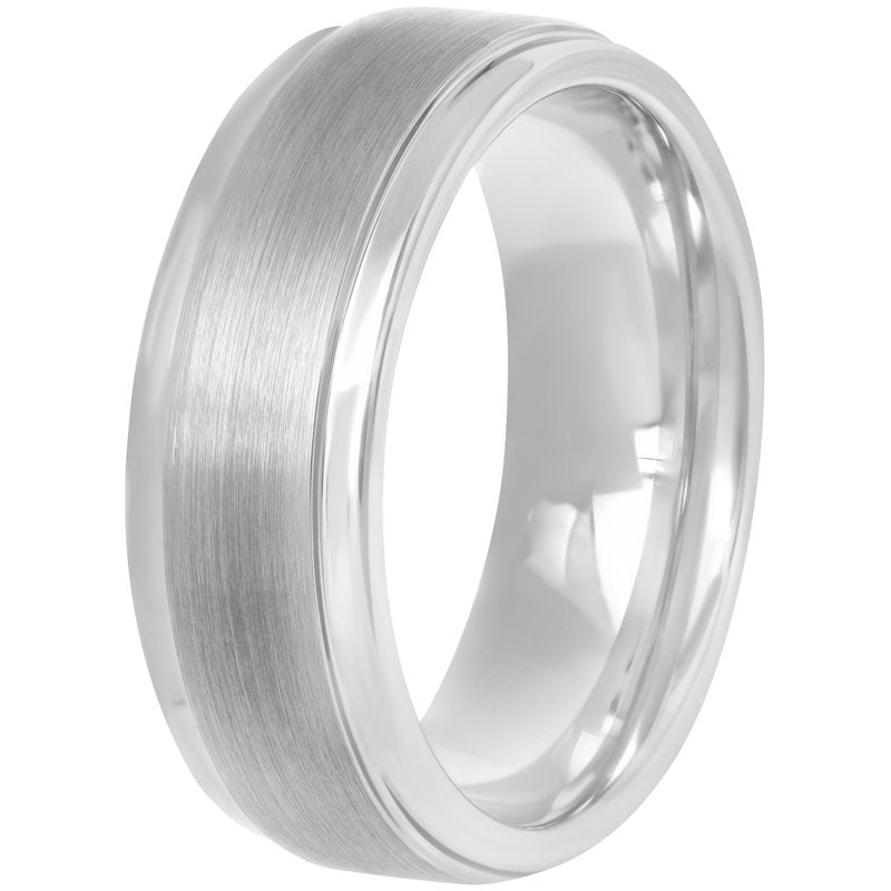 Men's White Tungsten 8MM Comfort Fit Wedding Band with Step Edge