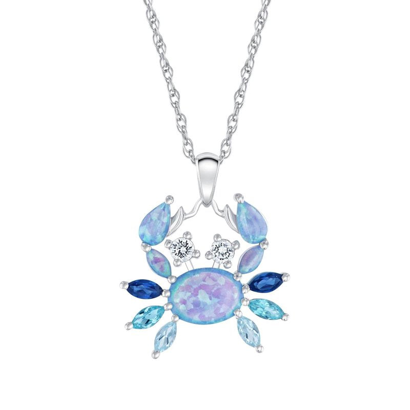 Sterling Silver Pendant with Blue Opal, Sapphire, Topaz & White Sapphire on 18" Chain