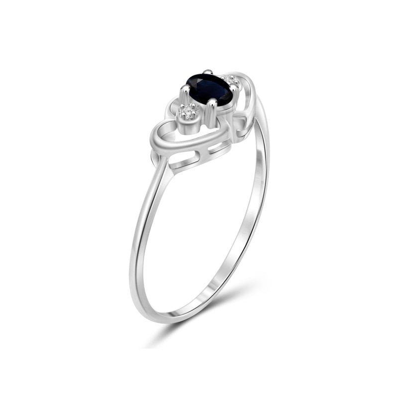 Sterling Silver Sapphire Ring with White Diamond Accent - Birthstone Jewelry for Women