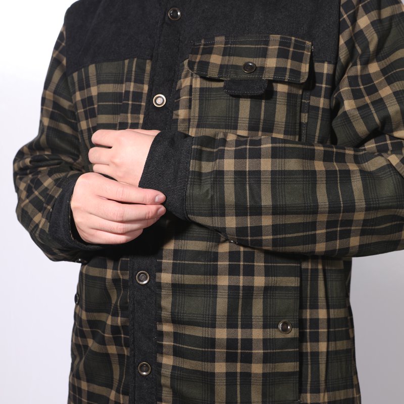 Men's Flannel Plaid Sherpa-Lined Jacket with Snap Buttons, Warm Winter Coat XL (Dark Green)