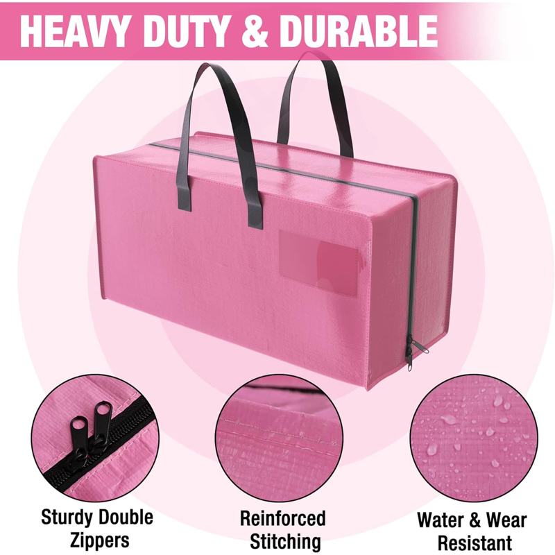 Heavy Duty Large Moving Storage Bags with Handles & Zippers for Packing, Dorm, Travel - Pink 87L