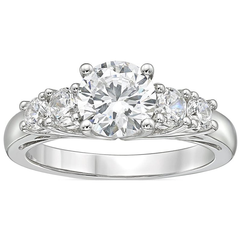 Sterling Silver 5 Stone White Diamond Ring - Hypoallergenic & Elegant Gift