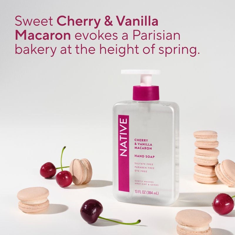 Natural Liquid Hand Soap - Non-Drying, Sulfate-Free Cherry & Vanilla Macaron Scent