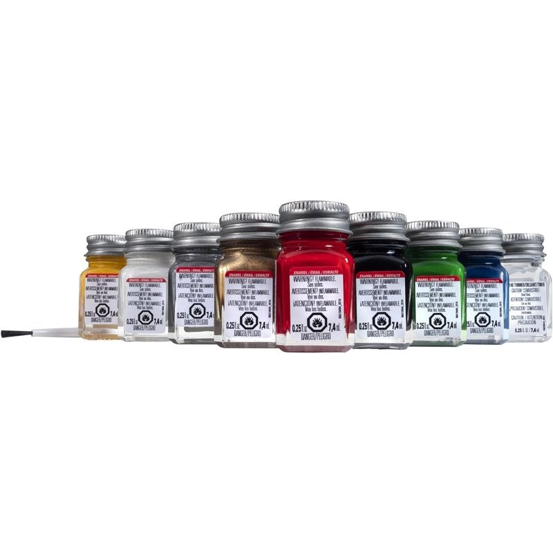 All-Purpose Enamel Paint Set with 8 Colors, Brush & Thinner for Models & DIY