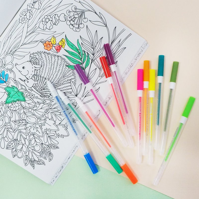 Fluorescent Gel Pens Set - 12 Colors, 0.8mm Medium Point for Writing & Art