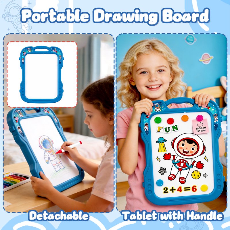 Kids Art Easel with Double-Sided Chalkboard & Whiteboard - Learning & Drawing Toy for Ages 2-8