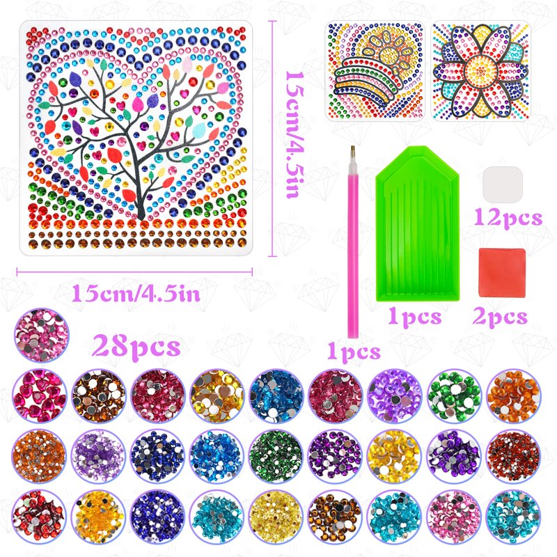 Kids Diamond Painting Craft Kit with 6 Designs for Ages 7-12 - Sun Catcher Gem Art Set