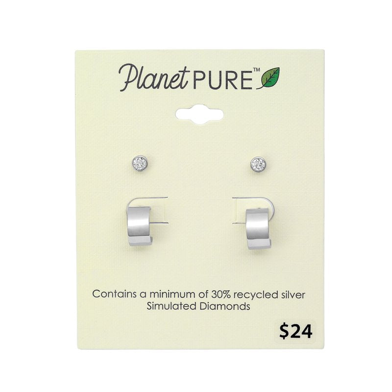 Simulated Diamond Earrings Set in Recycled Sterling Silver - Women's Jewelry
