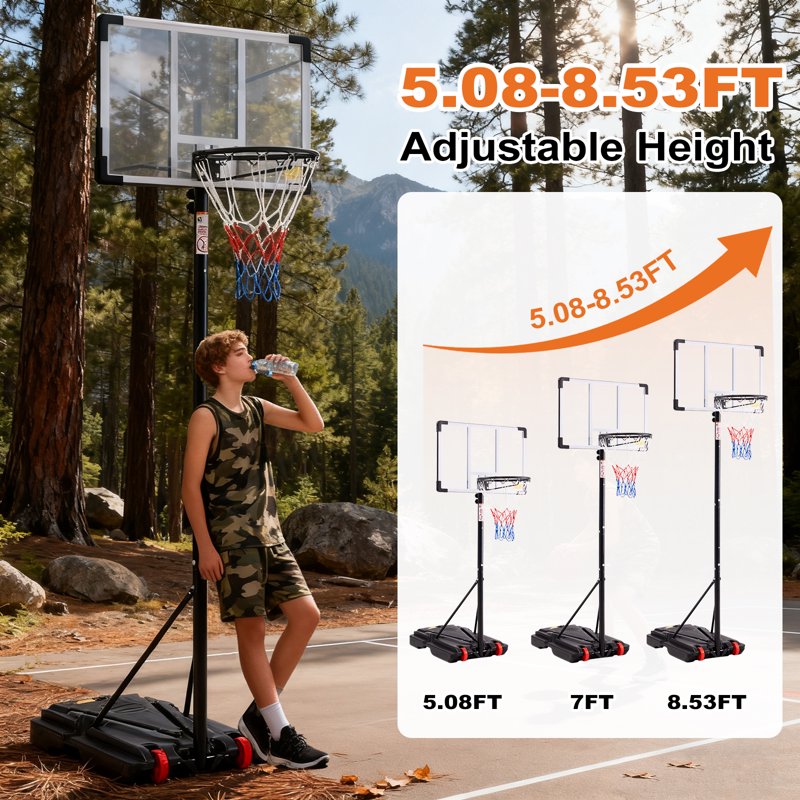 Kids Adjustable Indoor Outdoor Basketball Hoop with Enlarged Base - Portable Play Set