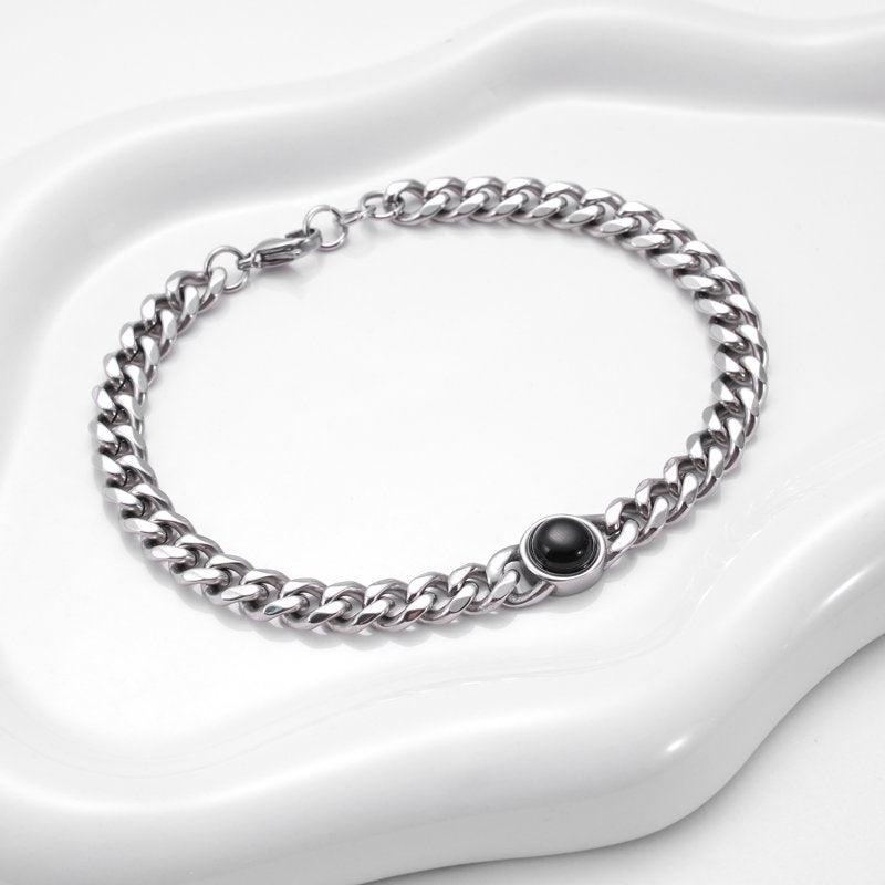 Men's Black Onyx Cuba Link Chain Bracelet - Stainless Steel, Durable & Tarnish-Resistant