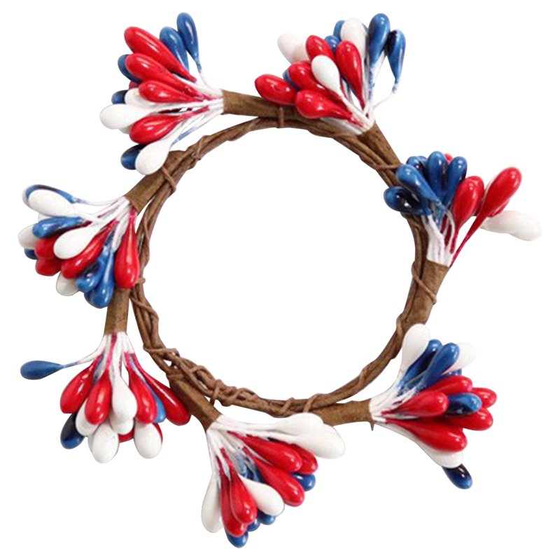 Patriotic Mini Wreath Napkin Ring Set - Red White Blue Berry Decor for 4th July Memorial Day