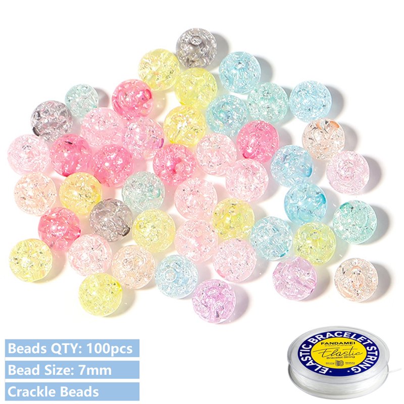 Colored Bead Set for Jewelry Making 400 Pieces 7mm Alphabet & Crackle Beads