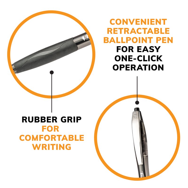 Ballpoint Pen Set - Black Retractable Medium Point 1.0mm, 12 Pack