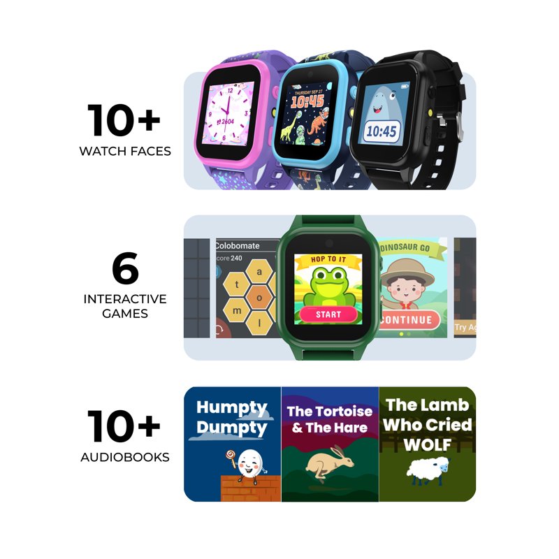Kids Unisex Smartwatch with Camera, Audiobooks & Games - Durable Water-Resistant
