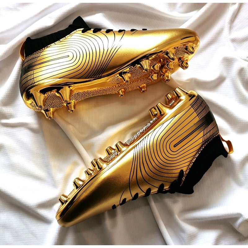 Men's Soccer Cleats High-Top Unisex Football Boots with Golden Soles - Outdoor & Indoor Training, 4, Gold