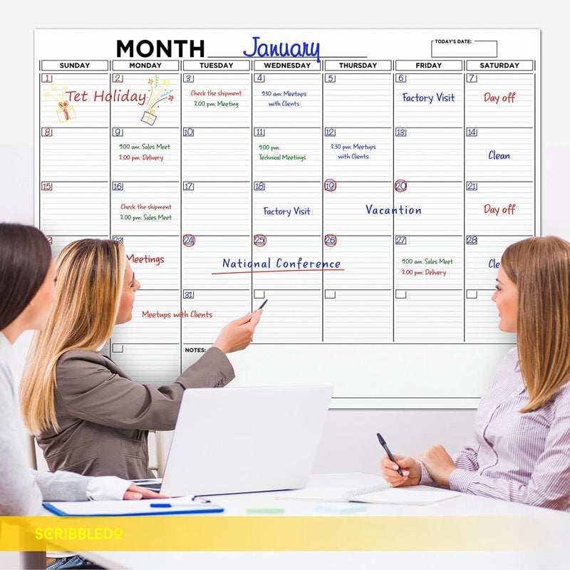 Large 36x48 Inch Whiteboard Calendar Wall Planner with Markers & Accessories