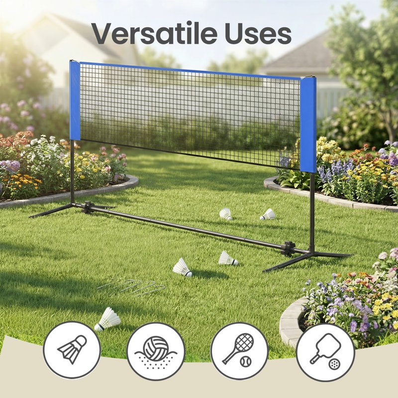 Adjustable Height Badminton Volleyball Pickleball Net 13ft Nylon Portable Foldable