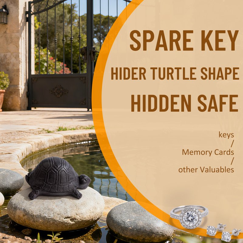 Outdoor Fake Rock Turtle Key Hider Disguised Garden Security Safe for Spare Keys