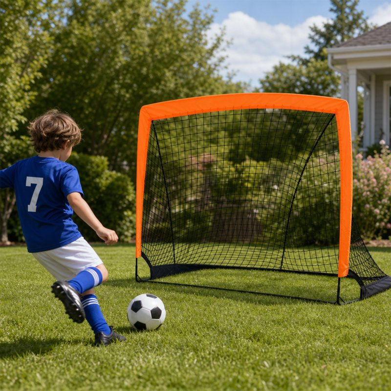 Leumius 2 Pack Pop Up Soccer Goals - 4' x 3' Portable Indoor/Outdoor Nets - Orange