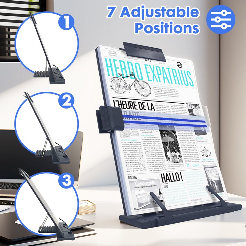 Desktop Document Holder for Reading and Typing - 7 Adjustable Angles, Holds Up to 150 Sheets, Black
