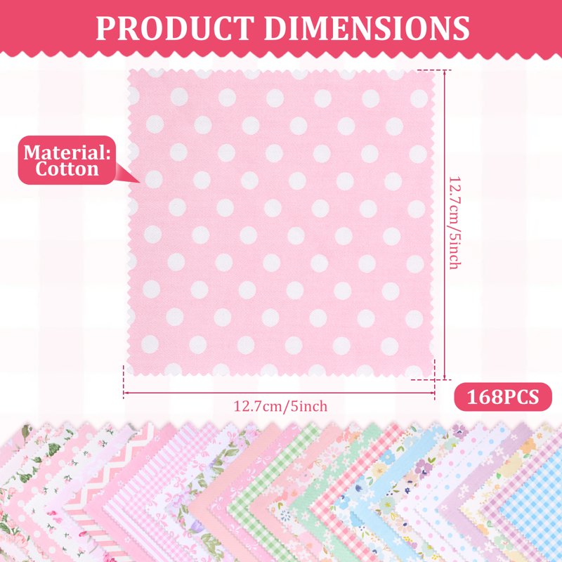 168-Piece Quilting Cotton Fabric Squares Pack 5x5 Inches for Sewing & Patchwork