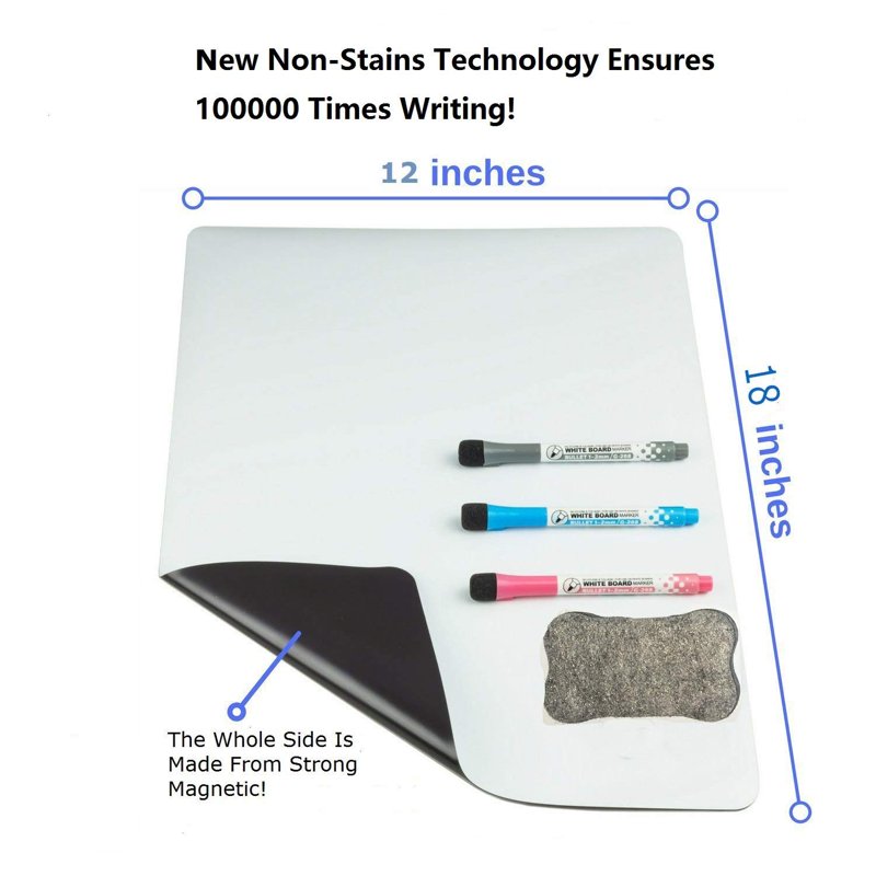 Magnetic Dry Erase Board for Refrigerator 18x12 Inch Calendar Whiteboard Set