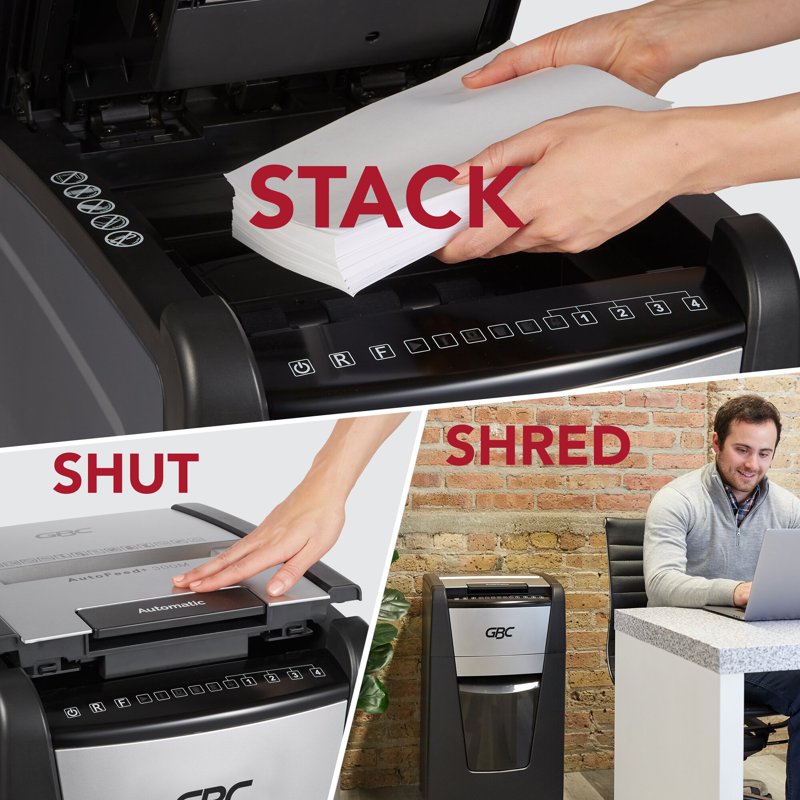 AutoFeed Office Shredder 300 Sheets Super Cross-Cut Black