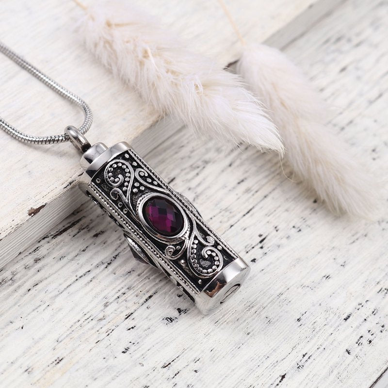 Women's Cremation Necklace with Rhinestones Stainless Steel Keepsake Pendant