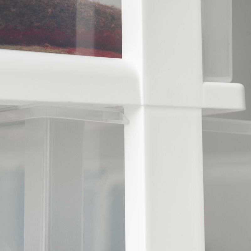 Wide Storage Drawer Cart with Casters - Portable Plastic Organizer, White & Clear