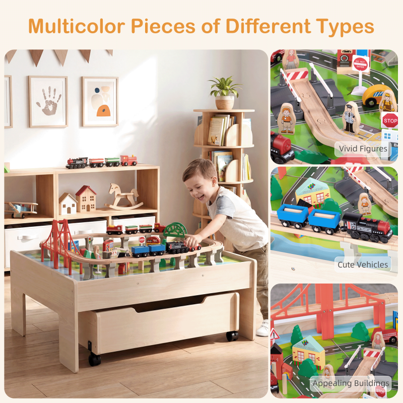 Kids Train Table Set with Electric Train & Storage - 101 Pieces