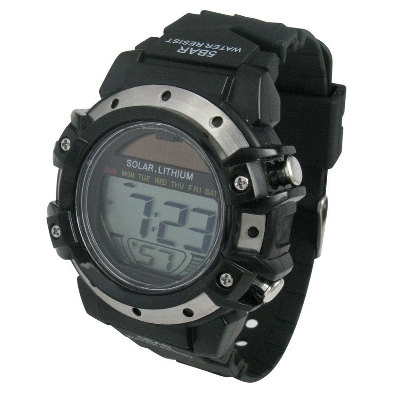 Men's Solar Digital Wristwatch with Stopwatch and Water Resistance
