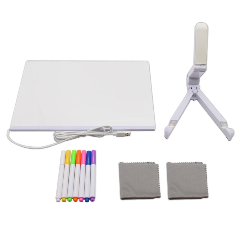 12 Inch Neon Glow LED Light-Up Message Board with Stand and 7 Color Markers