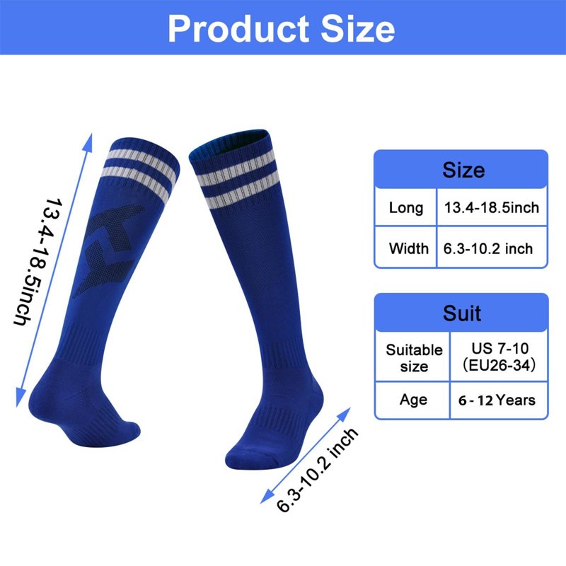 Kids Soccer Socks 6 Pairs Knee High Striped Athletic Sports Tube Socks for Boys & Girls