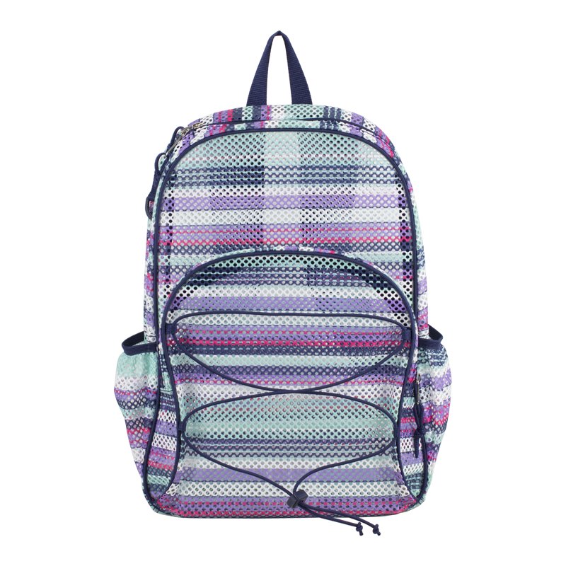 Unisex Mesh Bungee Backpack with Multi-Color Stripes and Padded Shoulder Straps