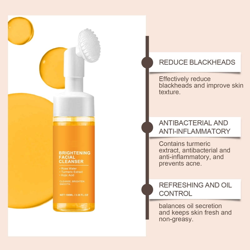 Turmeric Foaming Face Wash with Cleansing Brush for All Skin Types - 3.38 fl oz
