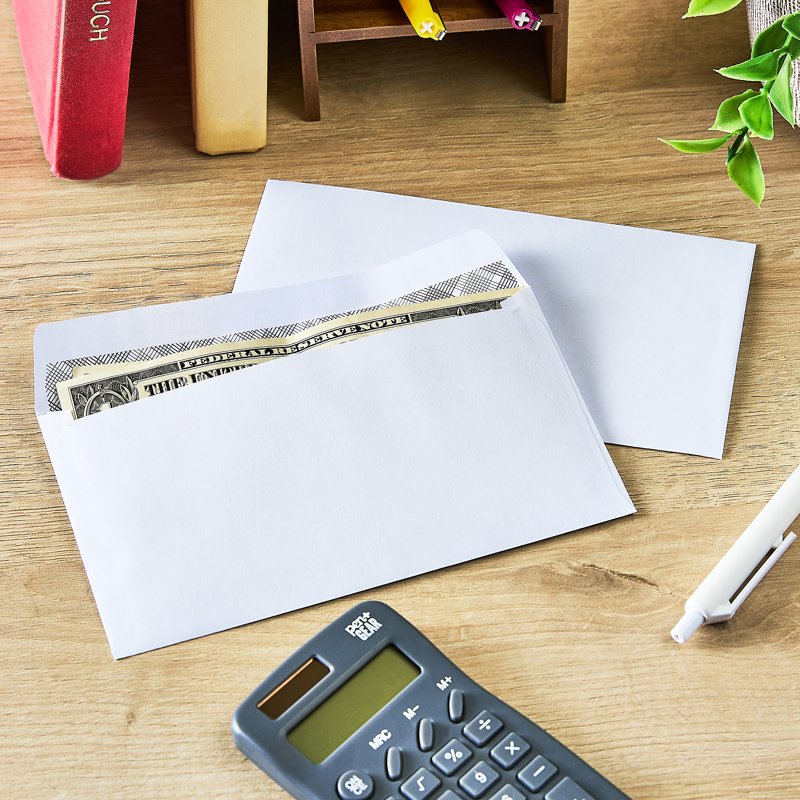 10 Pack Privacy Tint Gummed Envelopes - White, 3.63 x 6.5 inches, Office Mailing Supplies
