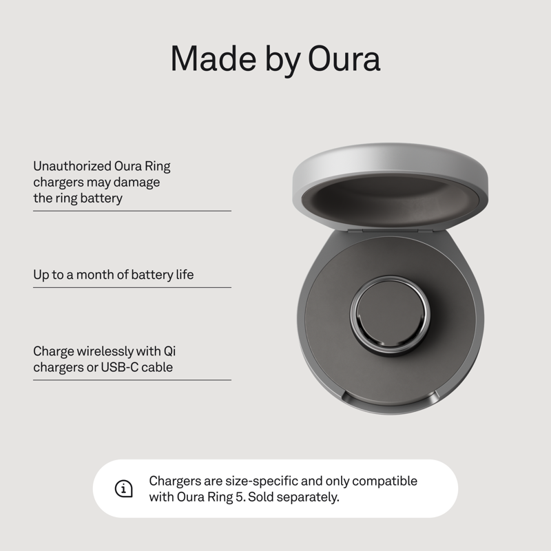 Oura Ring 5 Official Charging Case - Compatible with Size 7-13, Up to 30 Days Battery